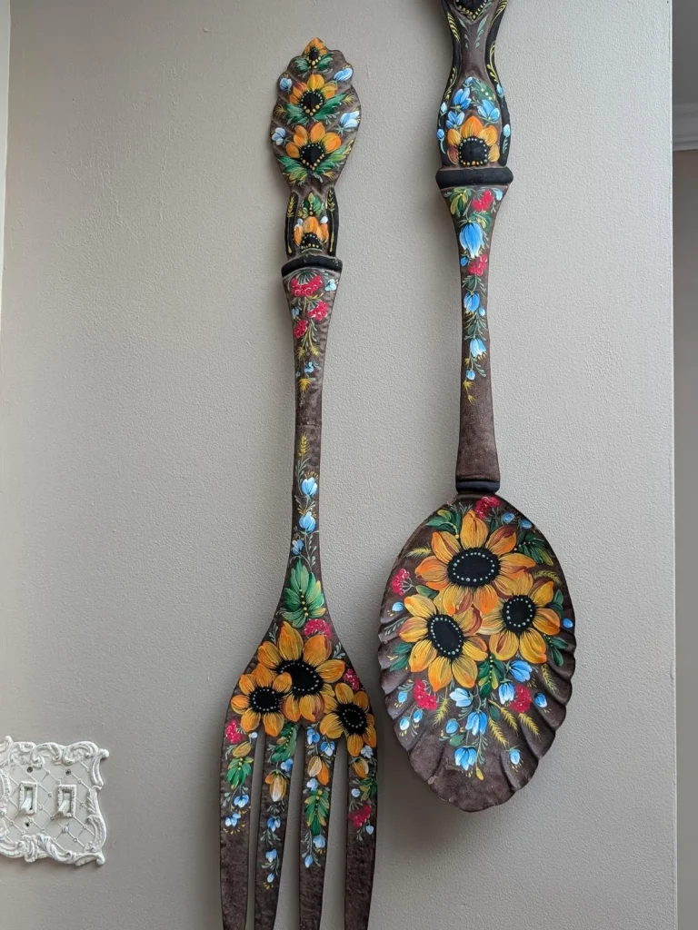 Sunflower Painted Wooden Utensils by Larysa