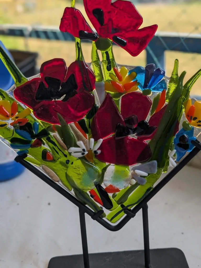 Red Poppy Fused-Glass Sculpture by Larysa