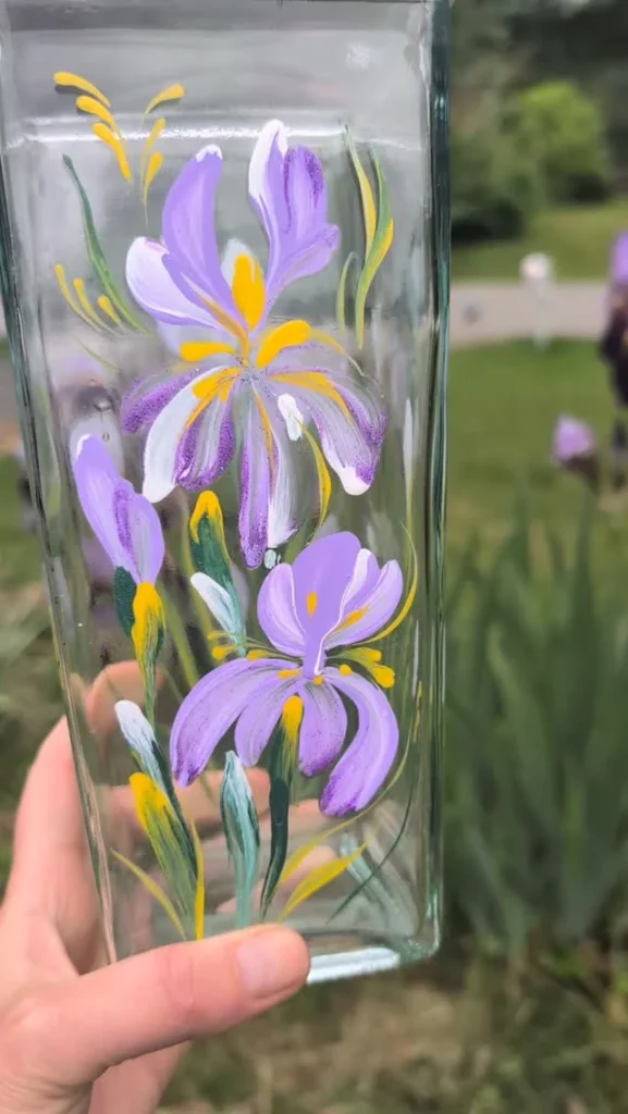 Purple Iris Painted Glass by Larysa