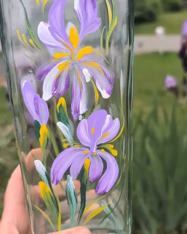 Purple Iris Painted Glass by Larysa