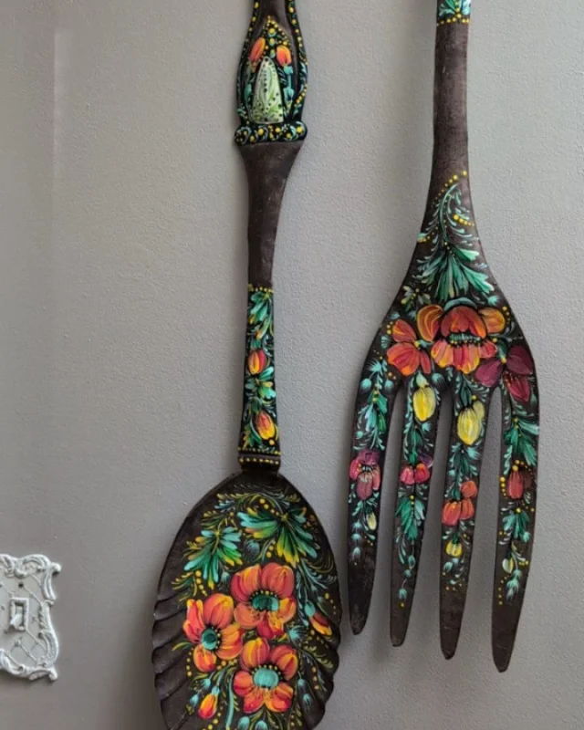 Floral Painted Wooden Utensils by Larysa