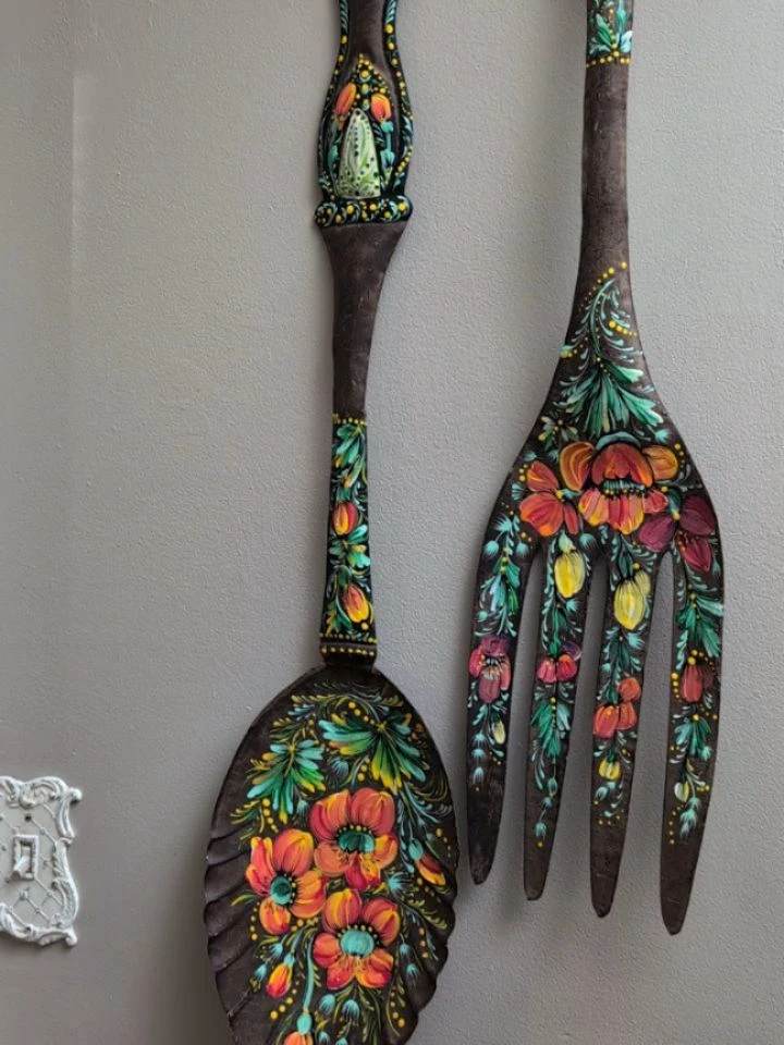 Floral Painted Wooden Utensils by Larysa