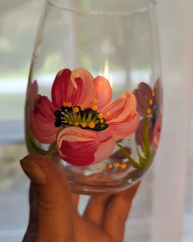 Pink Poppies Painted Glass by Larysa