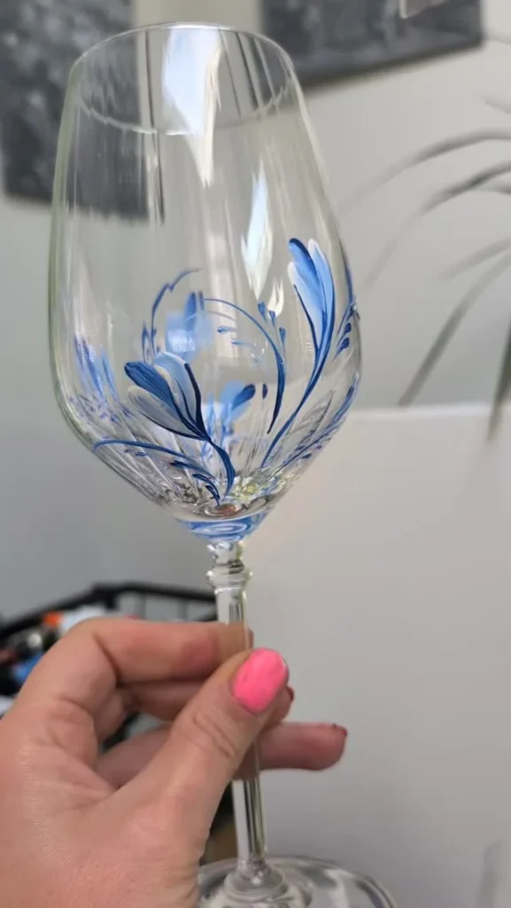 Blue Floral Wine Glass by Larysa