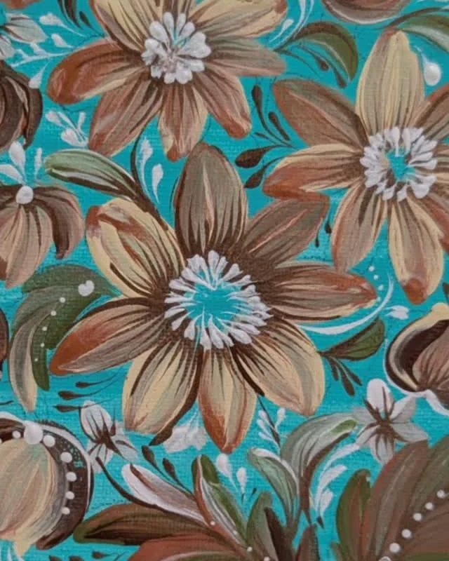 Teal & Brown Floral Painting by Larysa