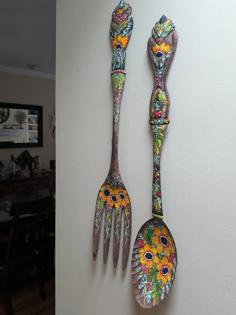 Blue & Yellow Painted Wooden Utensils by Larysa