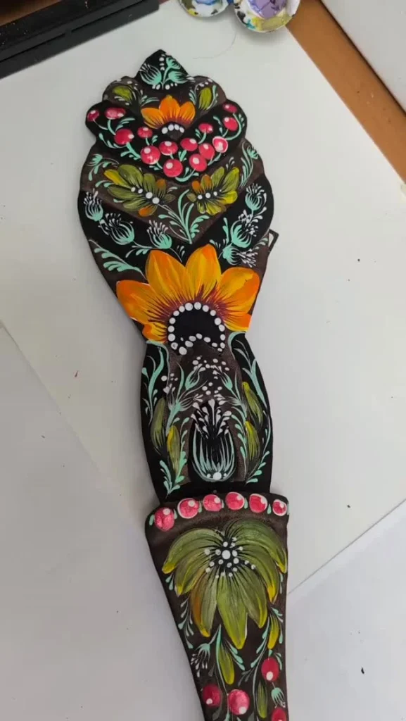 Floral Painted Wooden Fork by Larysa