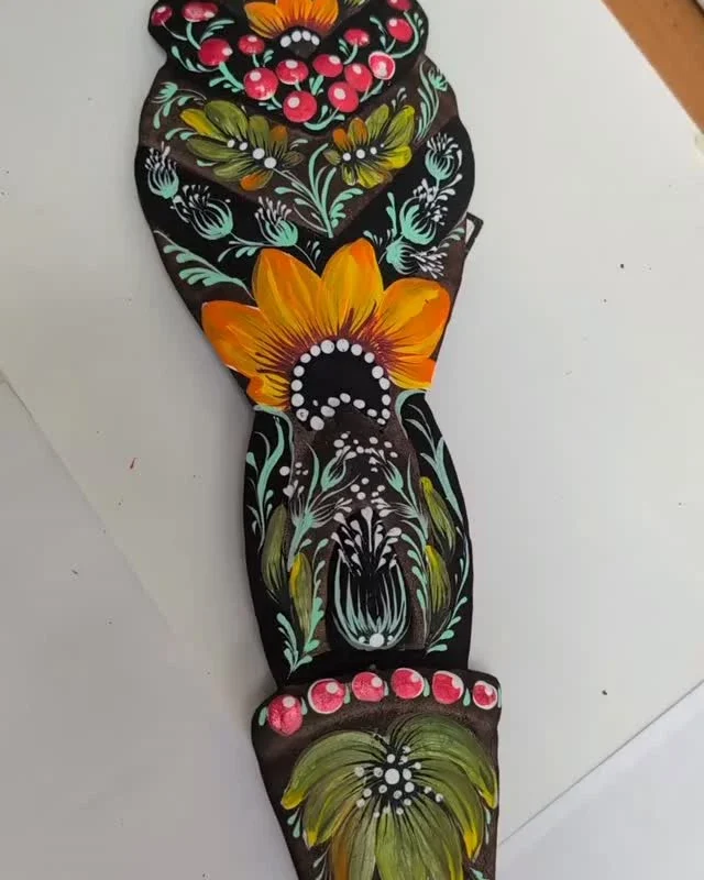Floral Painted Wooden Fork by Larysa