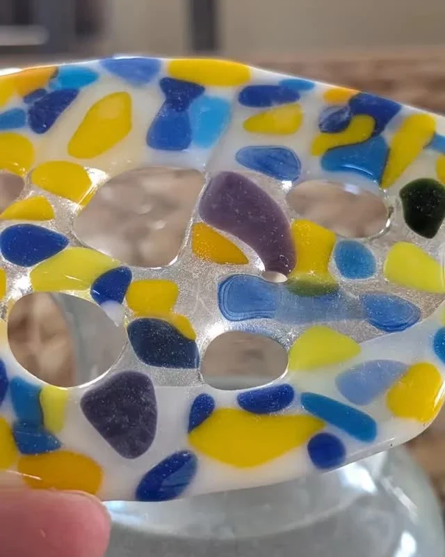 Blue & Yellow Fused-Glass Dish by Larysa