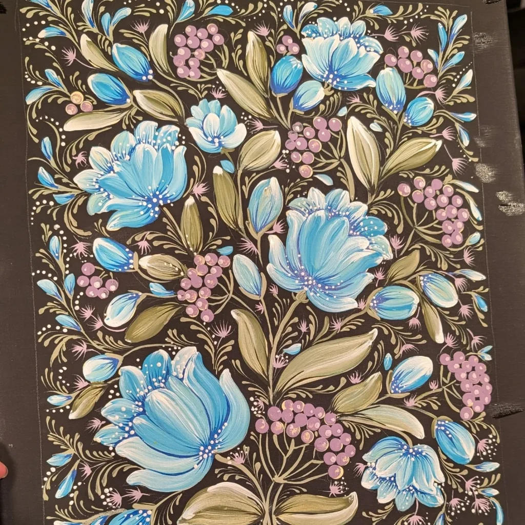 Blue & Pink Floral Painting by Larysa