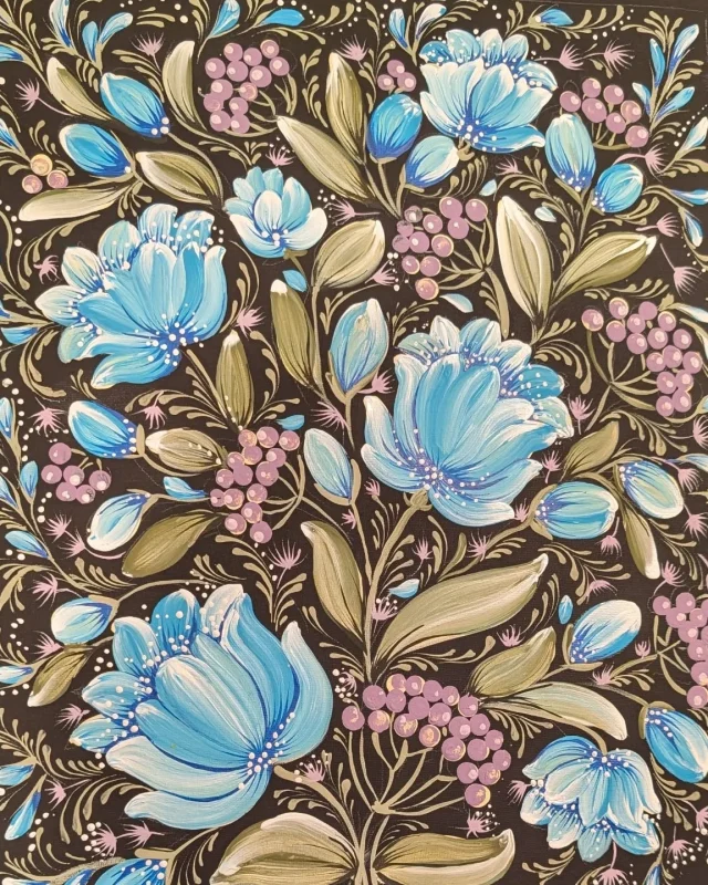 Blue & Pink Floral Painting by Larysa