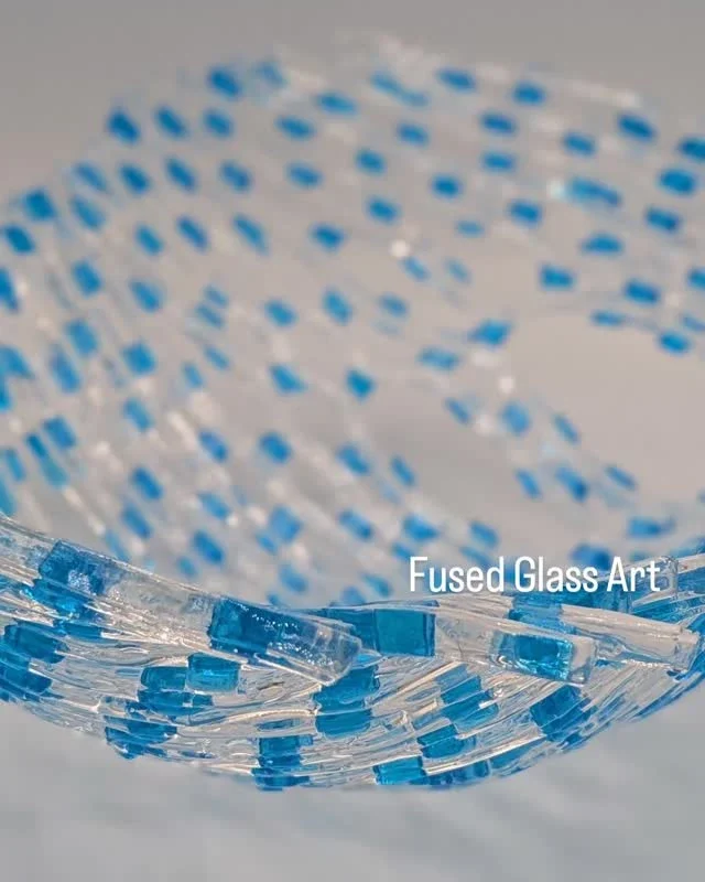 Blue & Clear Fused-Glass Dish by Larysa