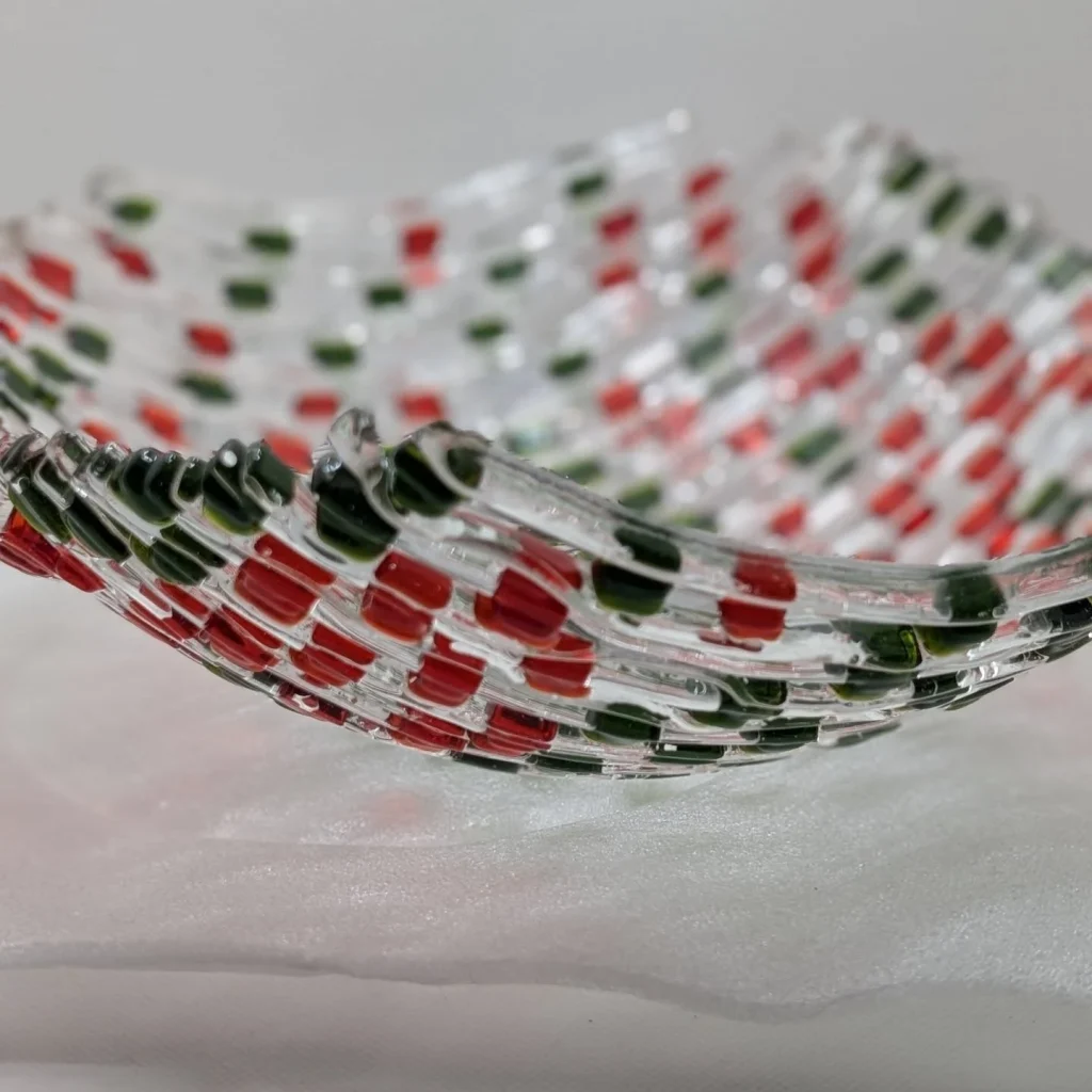 Red & Green Fused-Glass Dish by Larysa