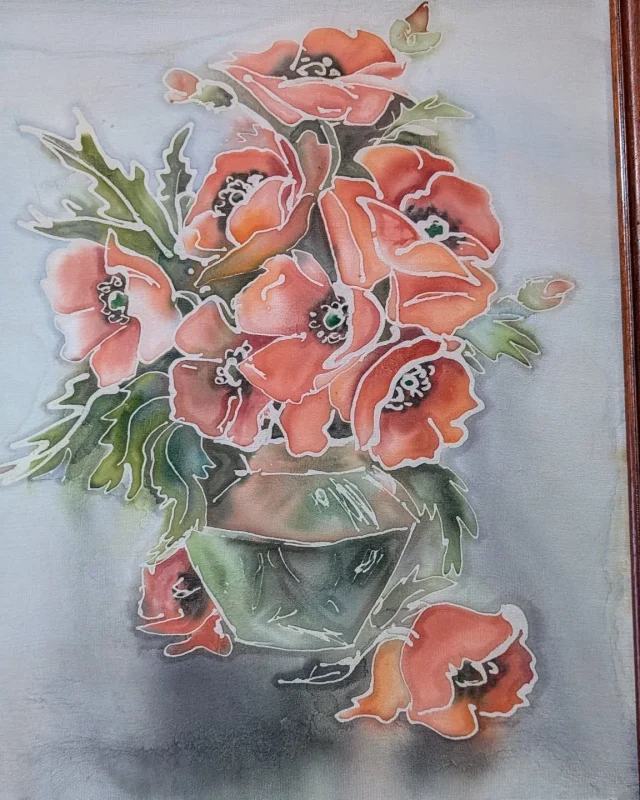 Pink Flowers on Silk by Larysa