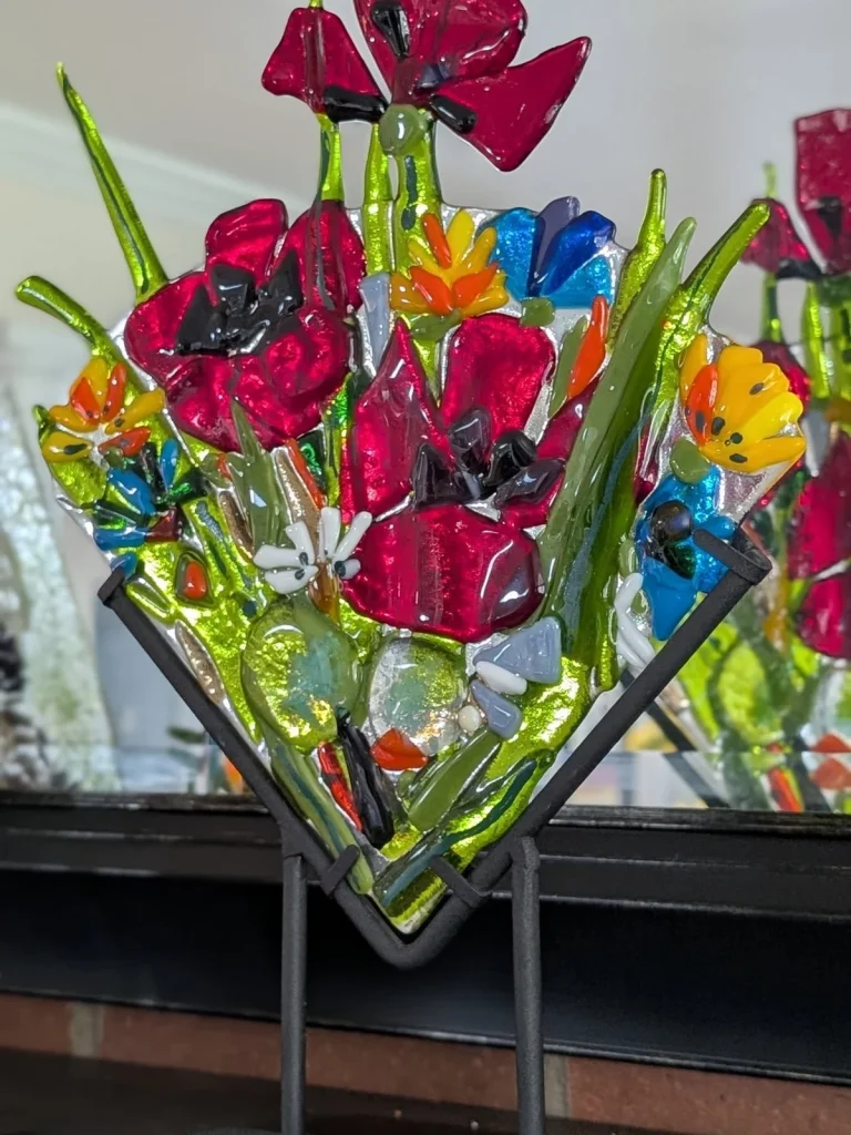 Red Poppy Fused-Glass Sculpture by Larysa