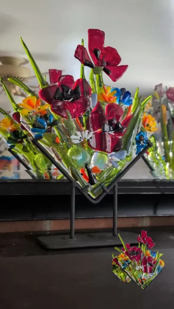 Red Poppy Fused-Glass Sculpture by Larysa