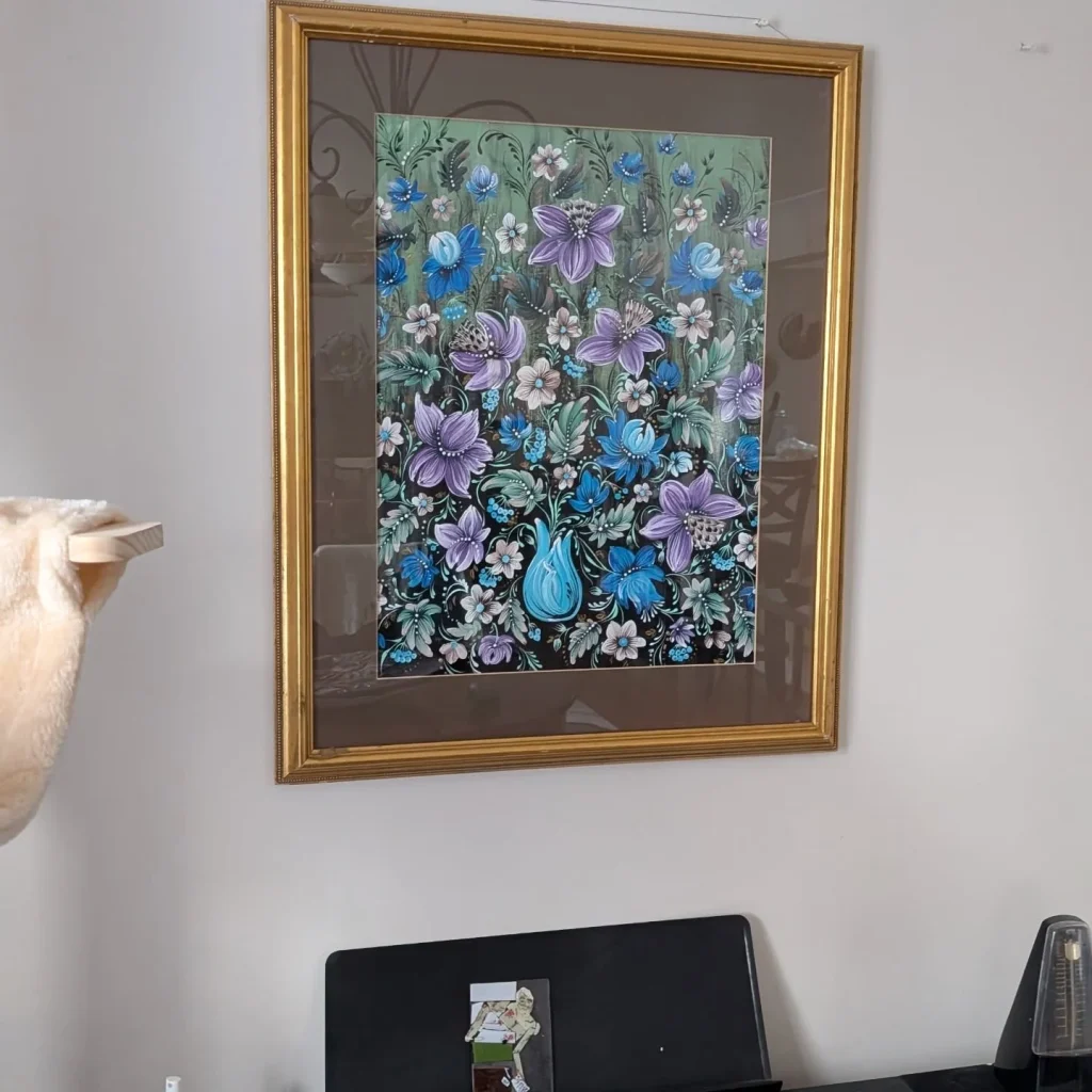 Framed Blue Floral Painting by Larysa