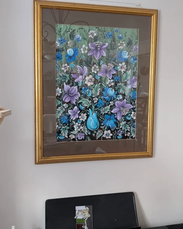 Framed Blue Floral Painting by Larysa