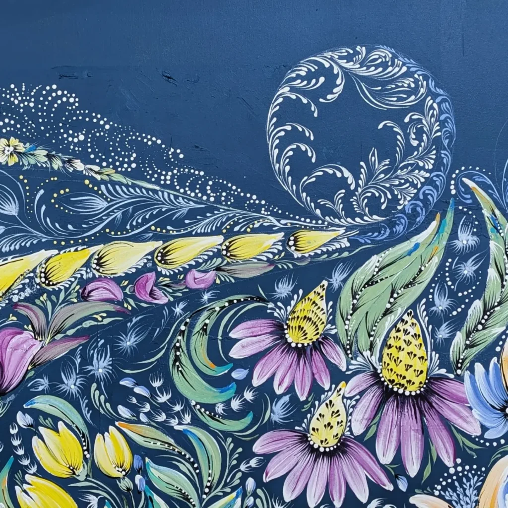 Blue & Lavender Bird Painting by Larysa