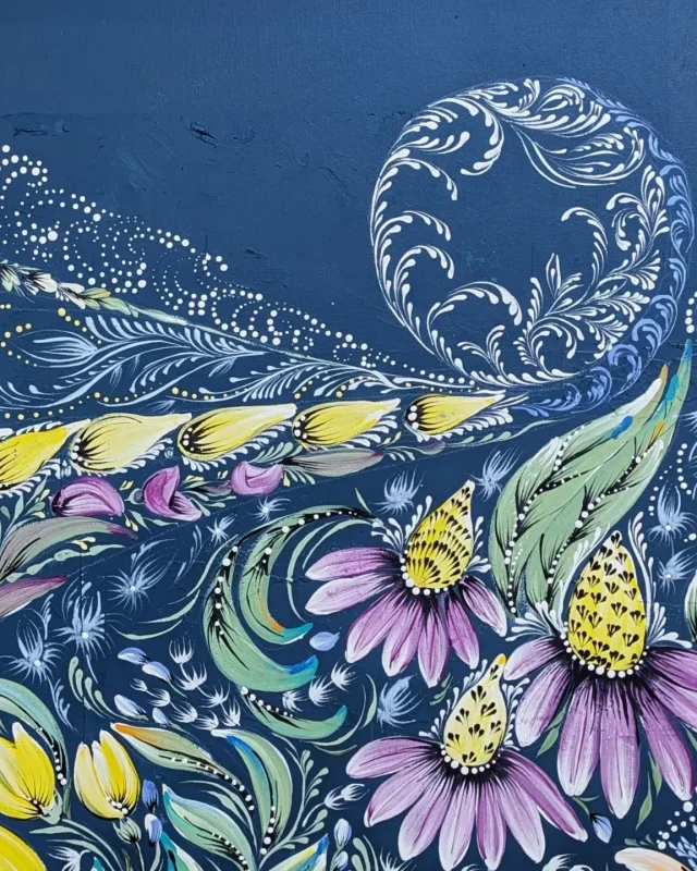 Blue & Lavender Bird Painting by Larysa