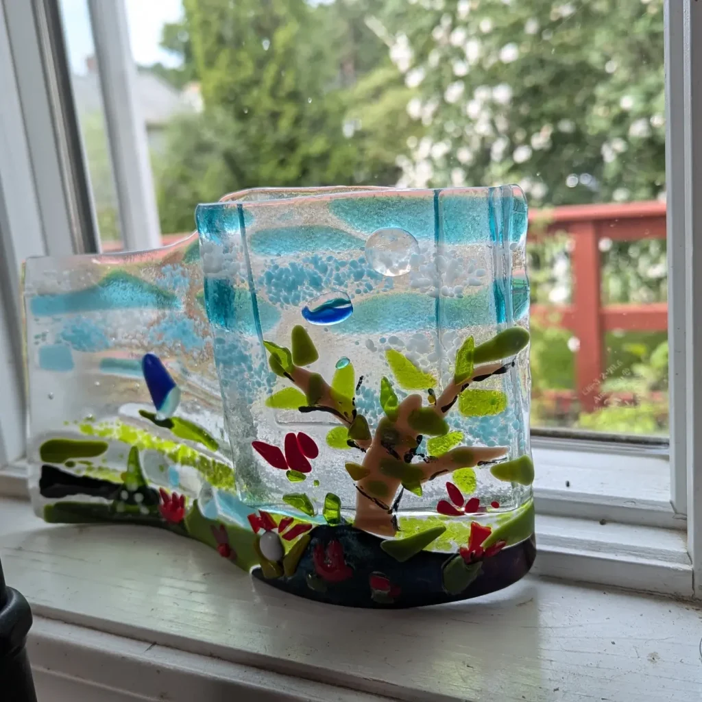 Blue & Lavender Bird Painting by Larysa
