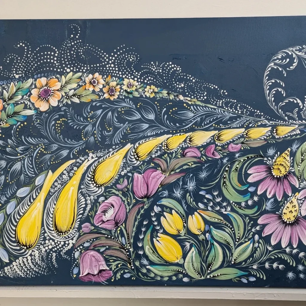 Blue & Lavender Bird Painting by Larysa
