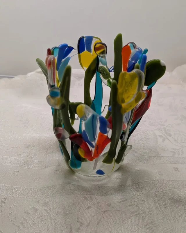 Colorful glass fusion vase sculpture