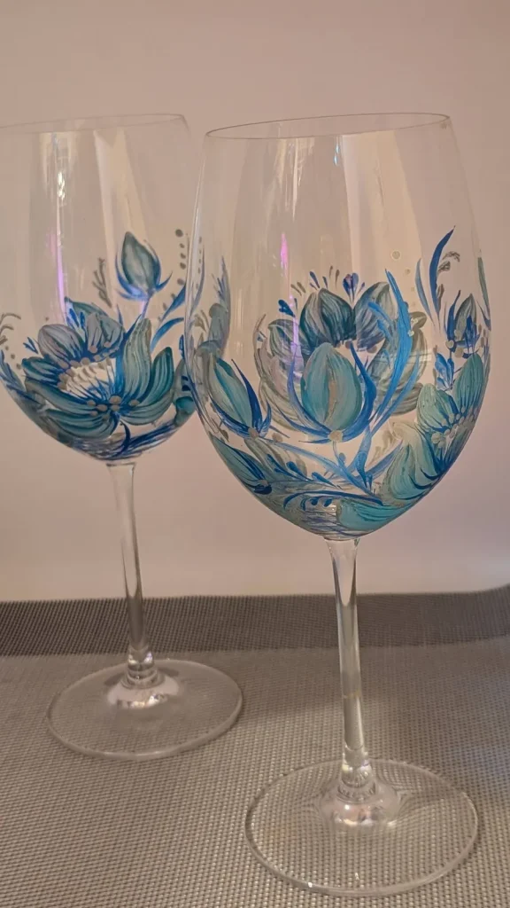 Turquoise floral wine glasses
