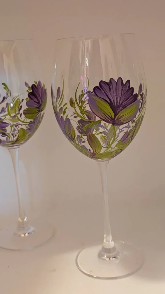 Purple floral wine glasses